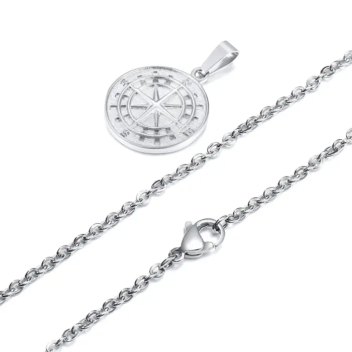 Pendentif Boussole Étoile du Nord pour Homme, Collier, Bijoux Boussole en Acier Inoxydable, Colliers
