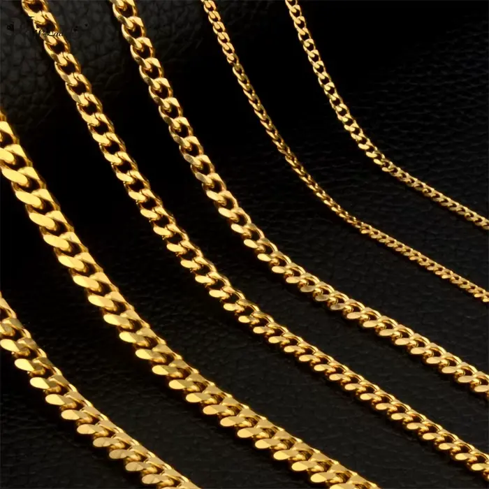 Collier chaîne cubaine ras de cou acier inoxydable finition or vintage pour hommes et femmes style punk occasionnels