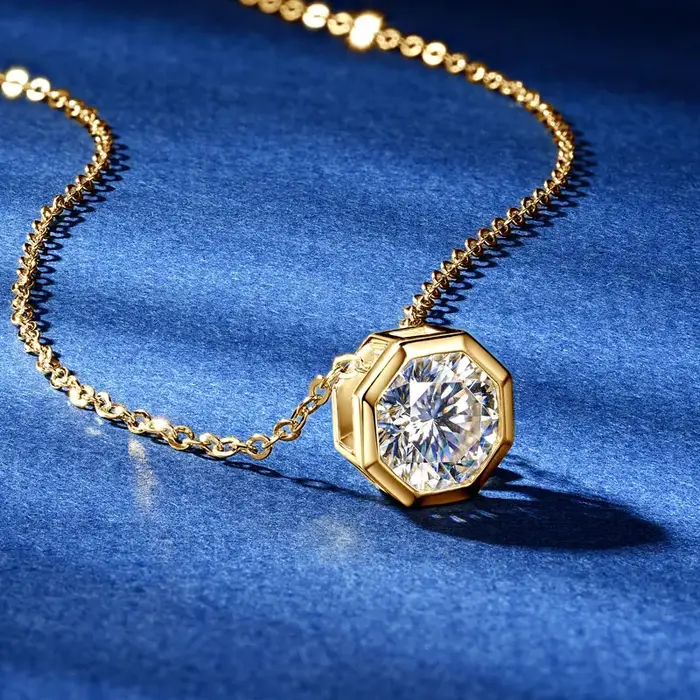 Classique 1ct 2ct D Moissanite Solitaire pendentif collier 925 argent Polygo chaîne réglable pour les femmes avec certificat bijoux