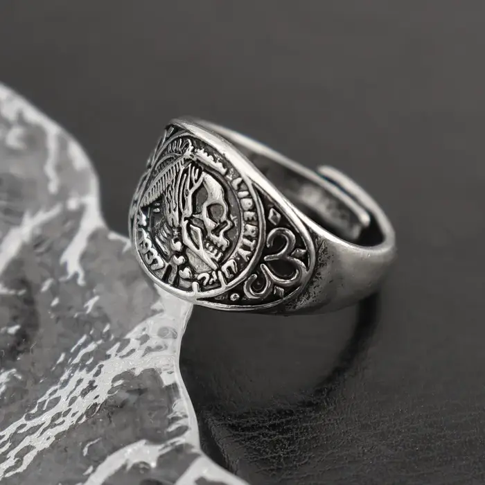 Bague Punk tête de crâne amérindien pour hommes