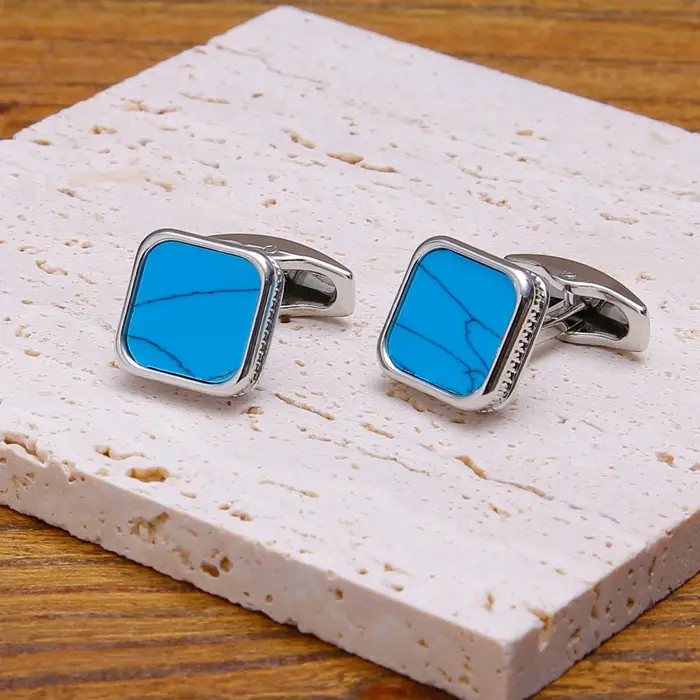 TOMYE Boutons de manchette carrés bleu turquoise