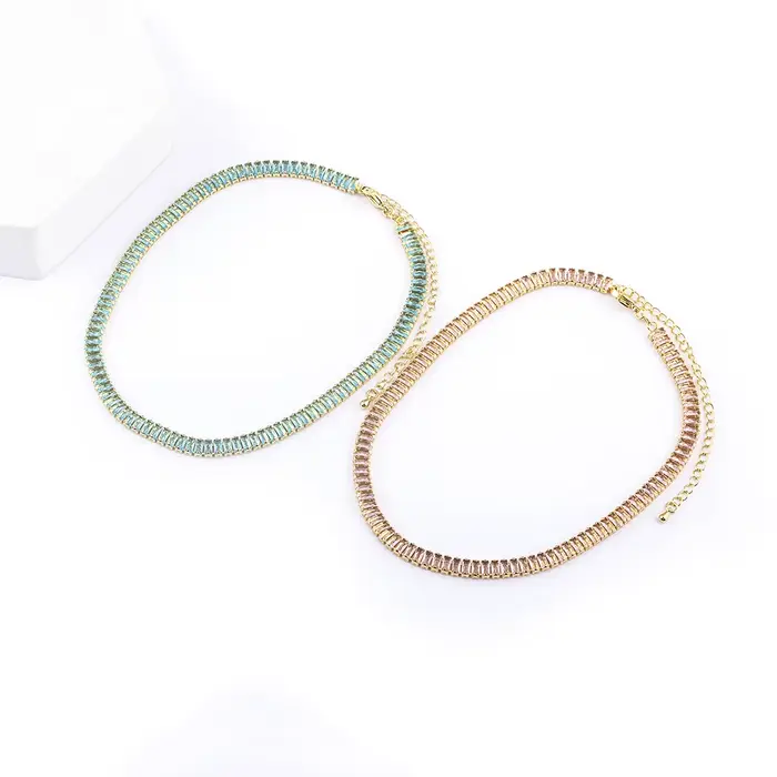 Nidin – collier de Tennis classique coloré pour hommes et femmes, rectangulaire, entièrement en Zircon, bijoux réglables, cadeau de fête de mariage