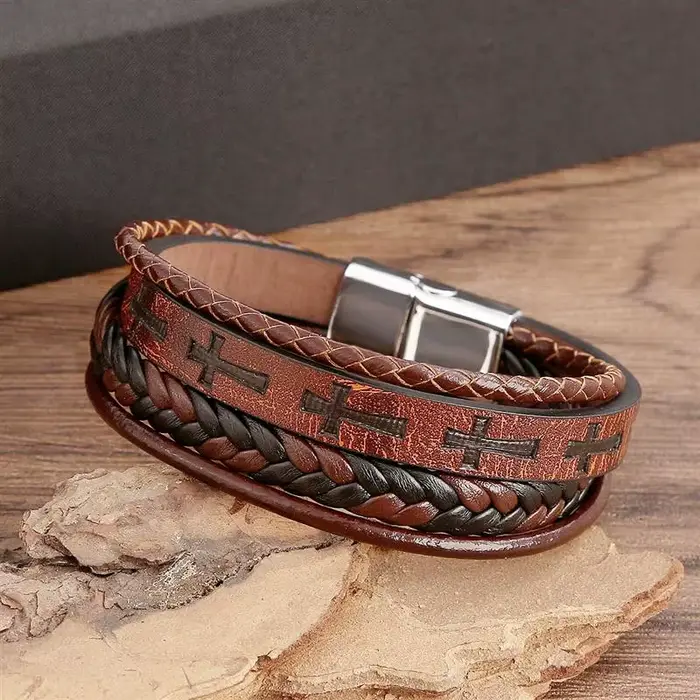 Bracelet en cuir tissé à la main style vendange pour hommes vintage hip-hop punk cadeaux occasions spéciales