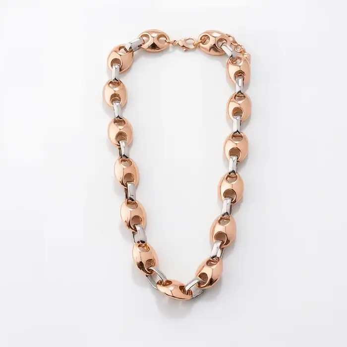 Collier à maillons en forme de grains de café, bicolore, de style audacieux, idéal pour compléter un