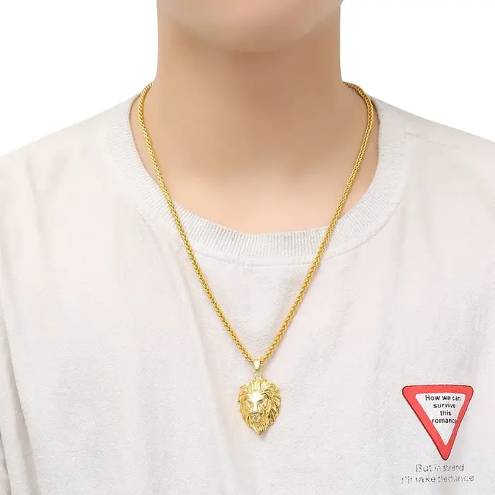 Hip Hop Rock grande couleur or tête de Lion pendentif collier pour hommes fête des pères bijoux cadeaux