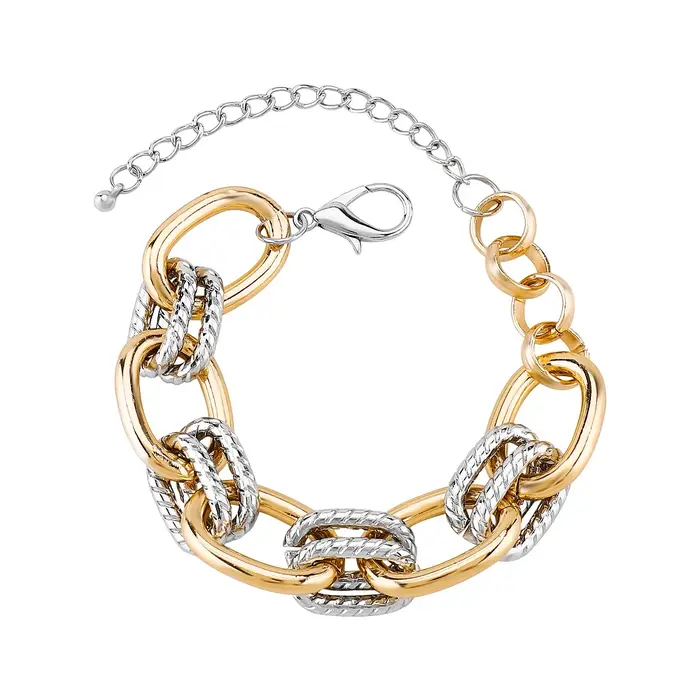 Bracelet chaîne épaisse personnalisé style rétro color-block, collier en métal exagéré polyvalent st