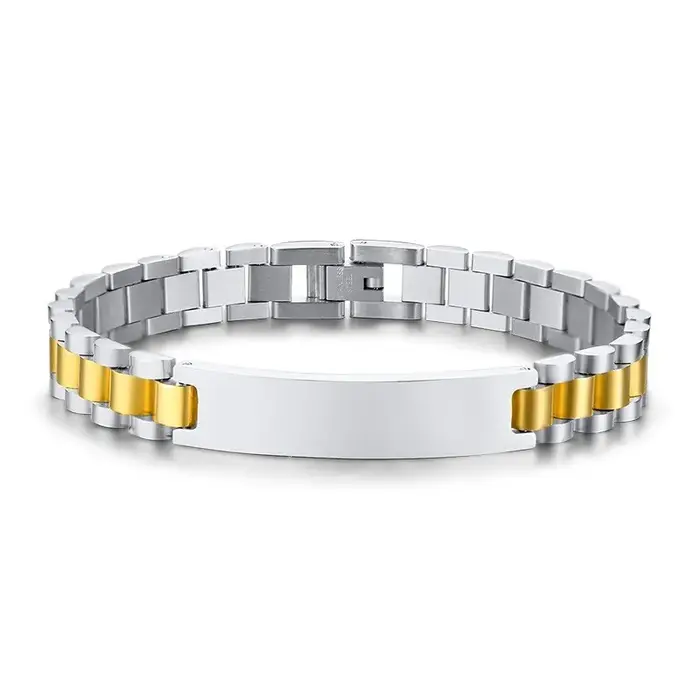 Bracelet à chaîne en acier inoxydable avec gravure gratuite personnalisée, couleur argent, ID des ma