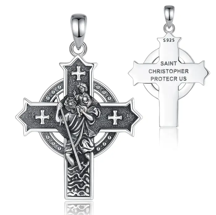 Eudora Nouveau Collier Saint Christophe en Argent Sterling 925, Pendentif Croix Catholique, Bijou Vi