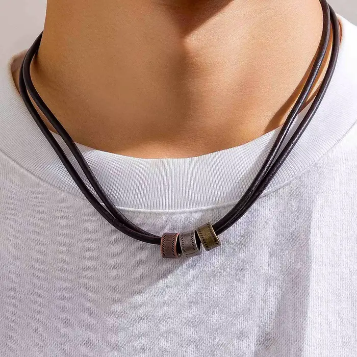 Collier ras du cou Vintage en cuir Pu avec perles métalliques pour hommes, accessoires sur le cou, b