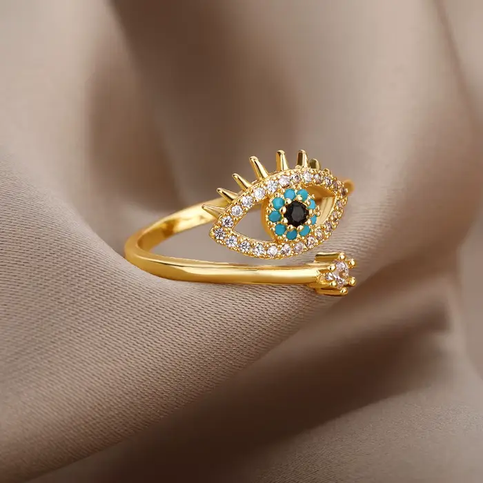 YILUOCD – bague en Zircon cubique pour femmes, anneau mauvais œil de dinde, plaqué or 18 carats, anneau ouvert réglable, amulette, bijoux islamiques, cadeau
