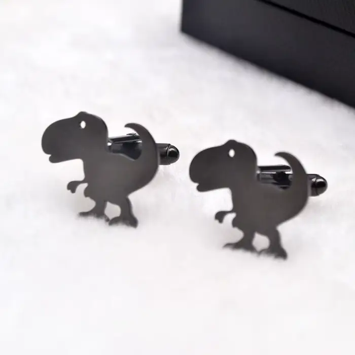 Boutons de manchette dinosaure de dessin animé, en acier inoxydable, fabrication de précision, accessoire élégant pour vêtements de cérémonie