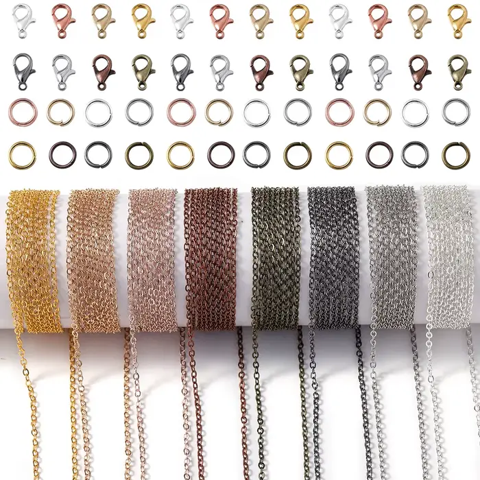 Chaîne à maillons en alliage de 3 mètres pour la fabrication de bijoux DIY avec anneaux de saut et fermoirs à homard pour colliers et bracelets à offrir pour occasions spéciales