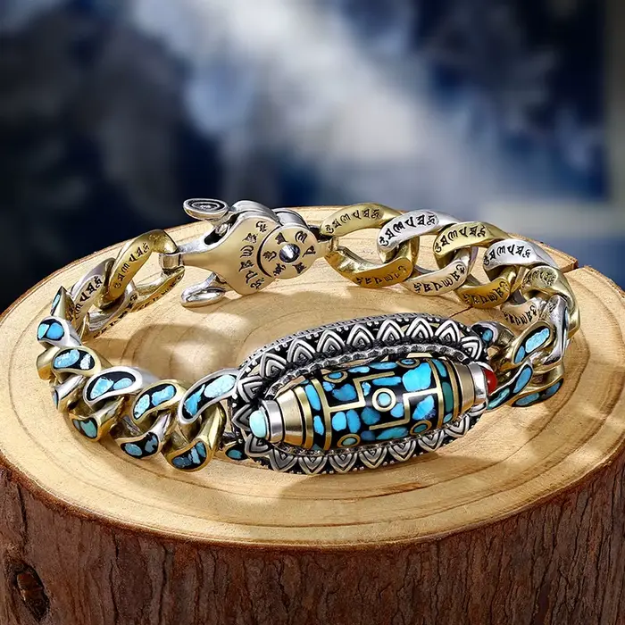 HX nouveau Guochao hommes Bracelet personnalité rétro transfert rotatif neuf yeux perle Bracelets haut de gamme cadeau bijoux de mode