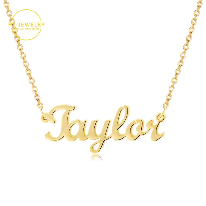 Collier avec nom personnalisé en acier inoxydable doré, pendentif avec plaque signalétique, bijoux p