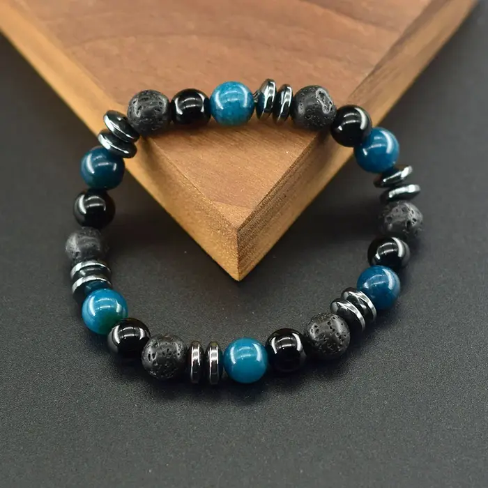 Bracelet de perles en pierre d'apatite bleue naturelle pour femmes et hommes