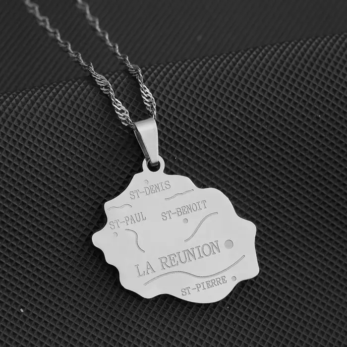 Française La Réunion Carte Pendentif Collier En Acier Inoxydable Hommes Femmes Réunion Île Cartes Bijoux Cadeau