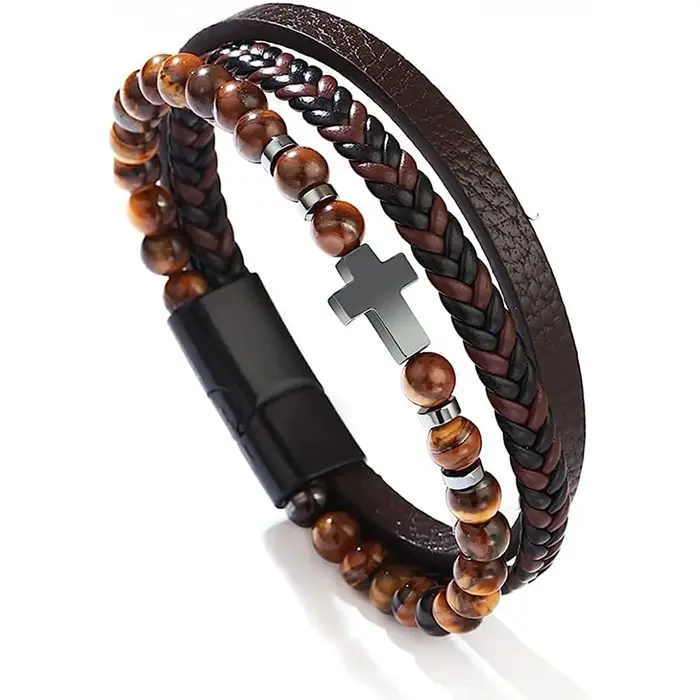 Bracelet en cuir multicouche Vintage pour hommes