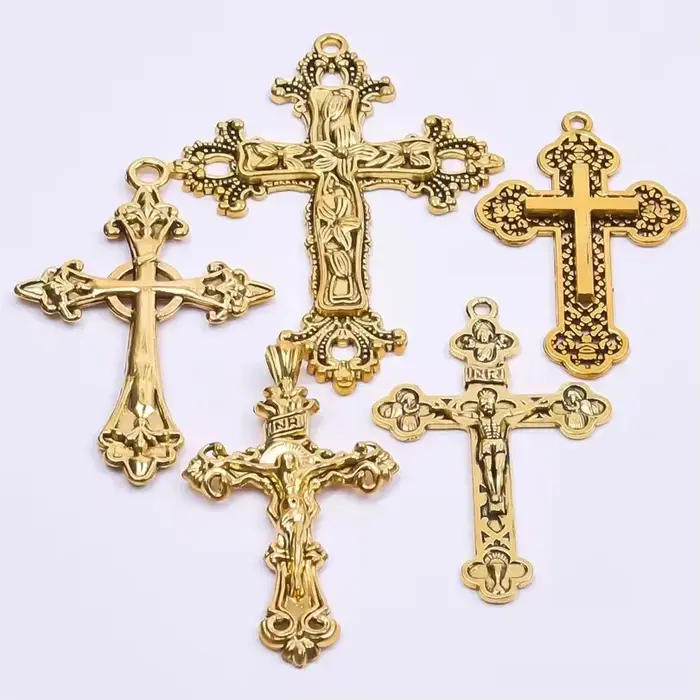 5 pièces/lot Religion croix alliage breloque mélange couleur or Crucifix pendentif accessoires bijoux à bricoler soi-même faisant amulette collier artisanat cruz