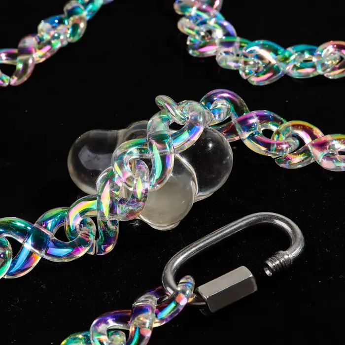 Nouveau irisé acrylique infini chaîne tour de cou femmes hommes Rock Laser clair géométrique lien serrure pendentif collier fête bijoux cadeau