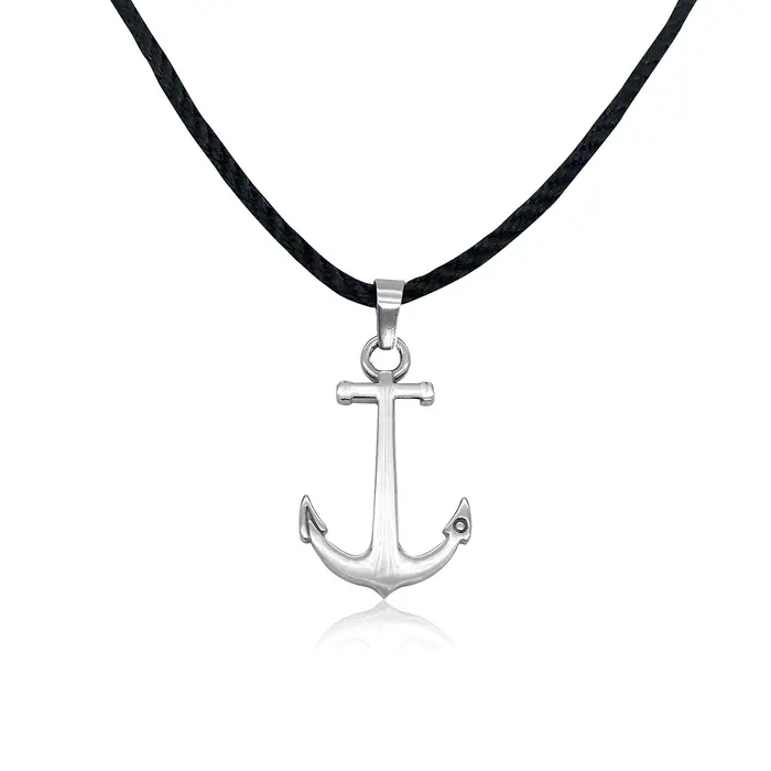 Runda – collier pendentif ancre nautique noire pour hommes, réglable en acier inoxydable avec corde 