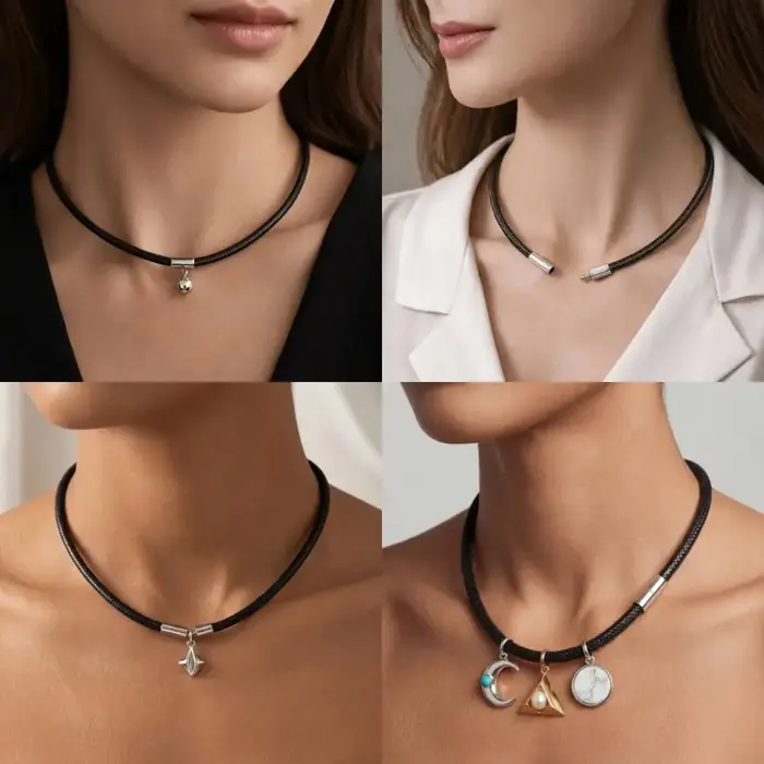 Collier en corde de cuir noir 45cm