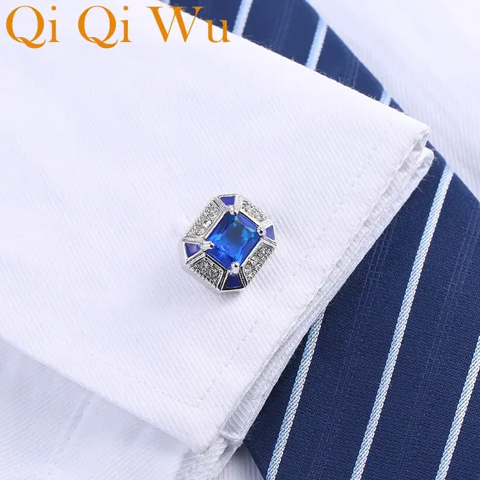 Boutons de manchette de luxe en cristal bleu pour hommes