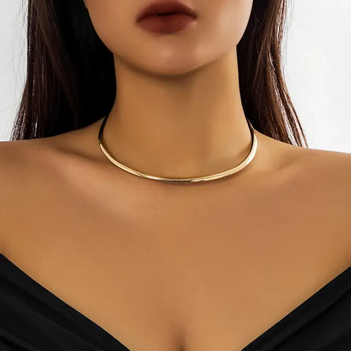 Salkeys-Collier Torques Rond Lisse en Métal Minimaliste pour Femme