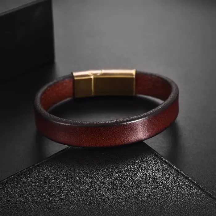 Bracelet en cuir tressé marron Punk pour hommes et femmes, fermoir magnétique en acier inoxydable, à la mode, 18.5/20.5/22.5cm, bijoux cadeaux