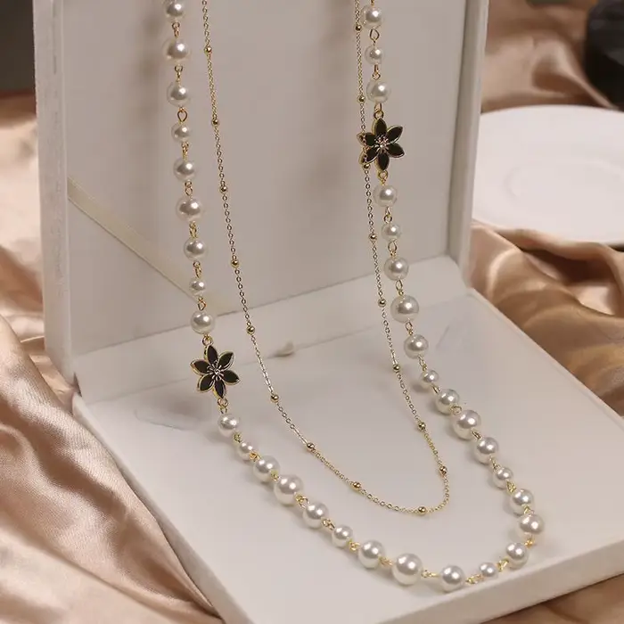 Femmes perles Double couches Long collier de haute qualité fête de mariage bijoux accessoires pour d