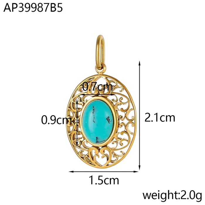 CARLIDANA nouveau géométrique rond ovale pierre naturelle Turquoise acier inoxydable plaqué or pendentif collier étanche bijoux à bricoler soi-même