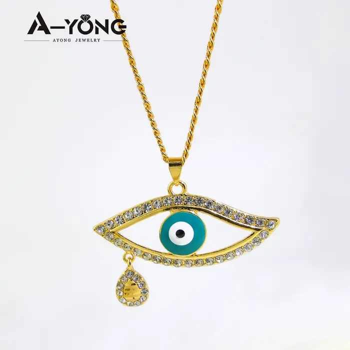Punk Vintage mauvais yeux couleur or collier pendentifs plaqué or 18 carats Zircon Hip Hop mode pendentif femmes hommes fête bijoux cadeau