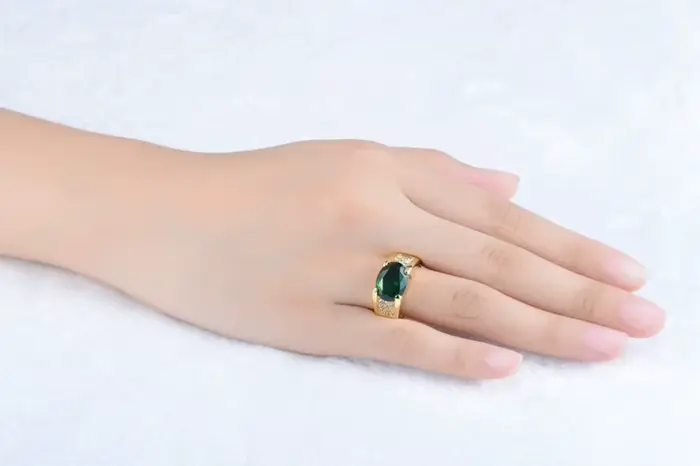 Bague émeraude de laboratoire en or 10 carats pour hommes