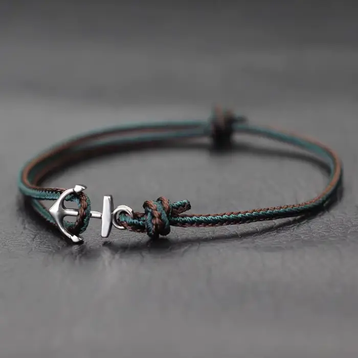 Nouveaux hommes Bracelet ancre Style ethnique corde Fine Bracelet en acier inoxydable à la main régl