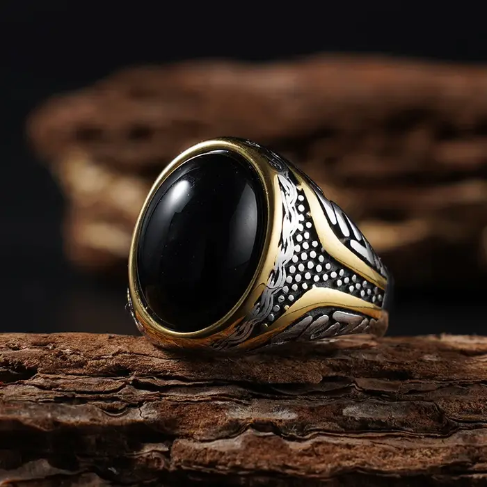 Bague elliptique série pierre naturelle pour hommes