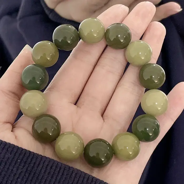 Bracelet en racine de Bodhi en vieux matériau jadeisé naturel, chapelet bouddhiste multi-gemmes de r