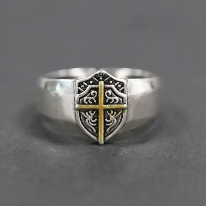 YIZIZAI hommes liberté chevalier bouclier croix anneau Vintage Punk Simple couleur argent bagues Cool Biker mâle bijoux accessoires