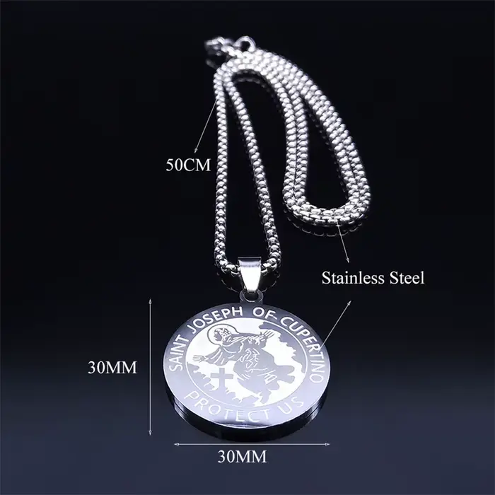 SAINT JOSEPH OF CUPERTINO PROTECT US collier archange en acier inoxydable couleur argent médaille colliers bijoux joyeria N3078S02