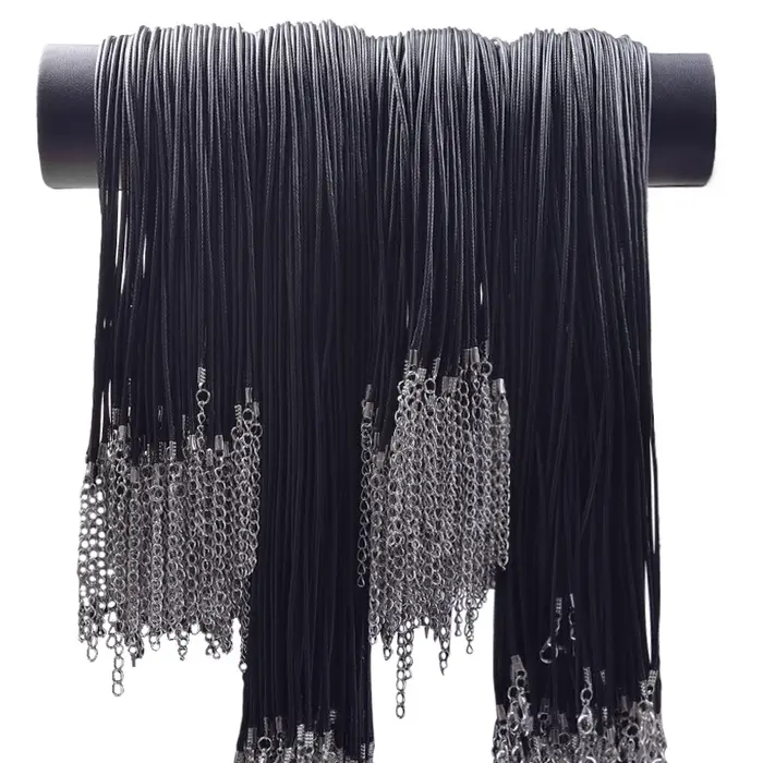50/55/60cm cordon noir en cuir corde chaîne collier attache alliage chaînes étendues cire Pack colli