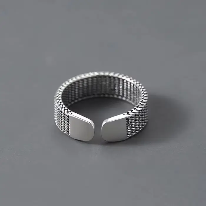 Bague à ligne géométrique pour hommes, bande réglable ouverte minimaliste, bijoux à la mode couleur argent Vintage, cadeau masculin moderne