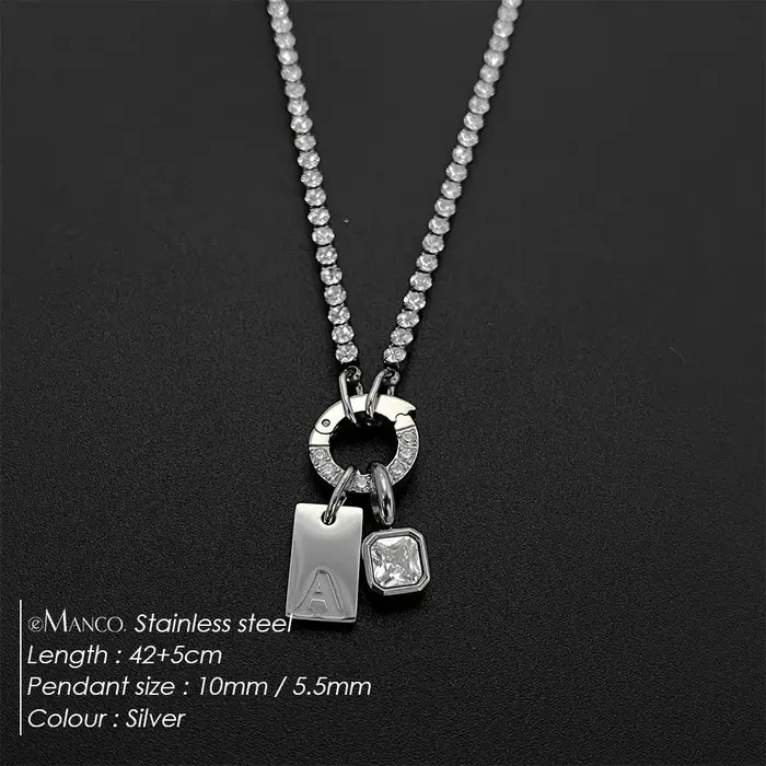 EManco acier inoxydable A-Z lettre collier géométrique zircone pendentif colliers charme femmes fête bijoux de mode