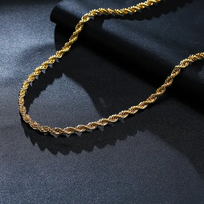 Collier chaîne en corde dorée, unisexe, en argent sterling 925 résistant à l'eau, largeur 2/3/4/5 mm