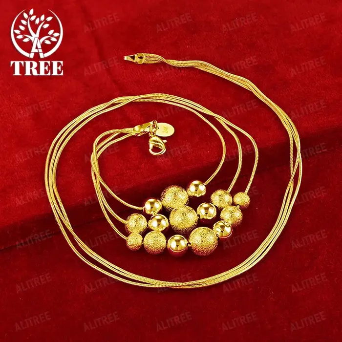Chaîne de 18 pouces en or 18 carats, perles lisses/givrées, chaîne serpent, bijoux de fête d'anniver