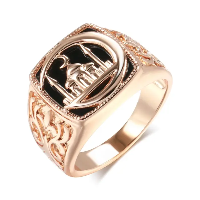 SYOUJYO – bague chevalière noire pour hommes, couleur or Rose 585, motif de château, sculpture exqui