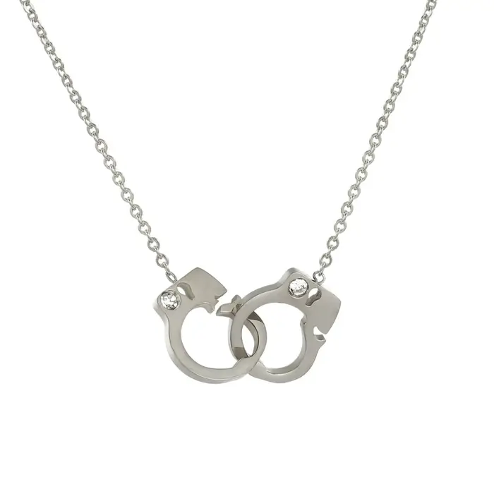 Collier en acier inoxydable avec motifs de menottes et zirconium pour femme, tracker d'humeur, cadeau bijoux occasions spéciales