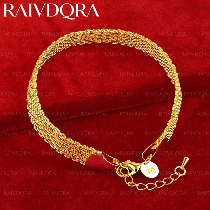 Bracelet chaîne tressée plaqué or 18 carats pour femmes et hommes