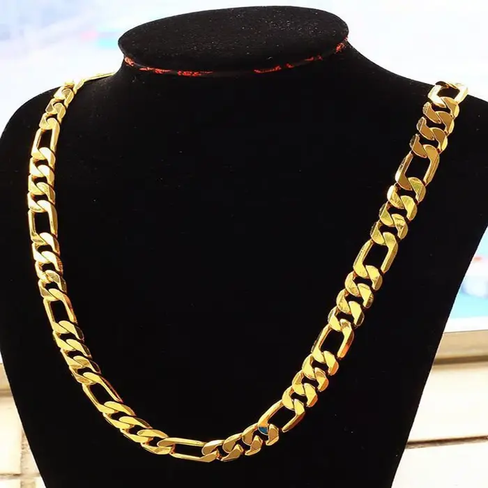 Collier chaîne pour homme couleur or pur, plaqué or 24 carats, chaîne Figaro épaisse de 10 mm pour h