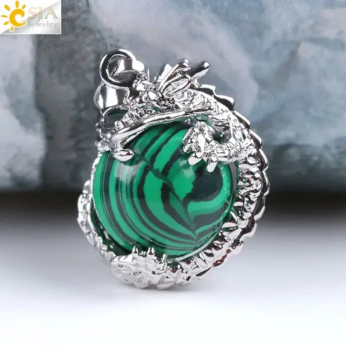 CSJA – Collection de bijoux unisexe enveloppés de Dragon de chine, pendentif de perles en pierre nat