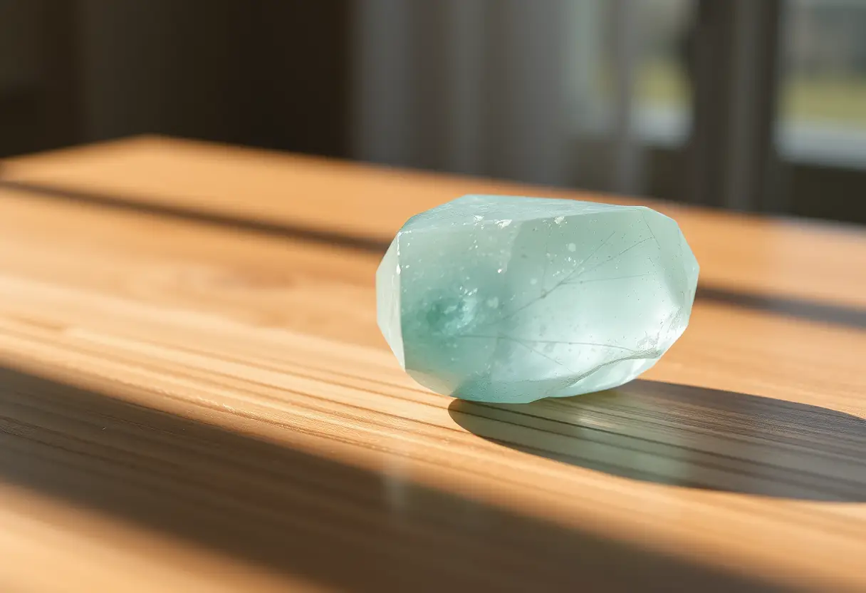 Cristal d'amazonite sur table de bois, guide complet