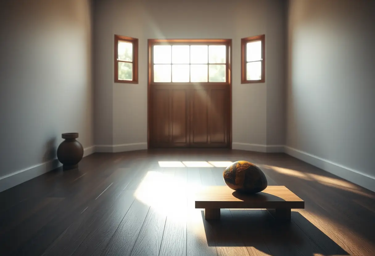 PIERRE D'Oeil de Tigre SUR UNE ALTAR BOIS POUR LA MEDITATION