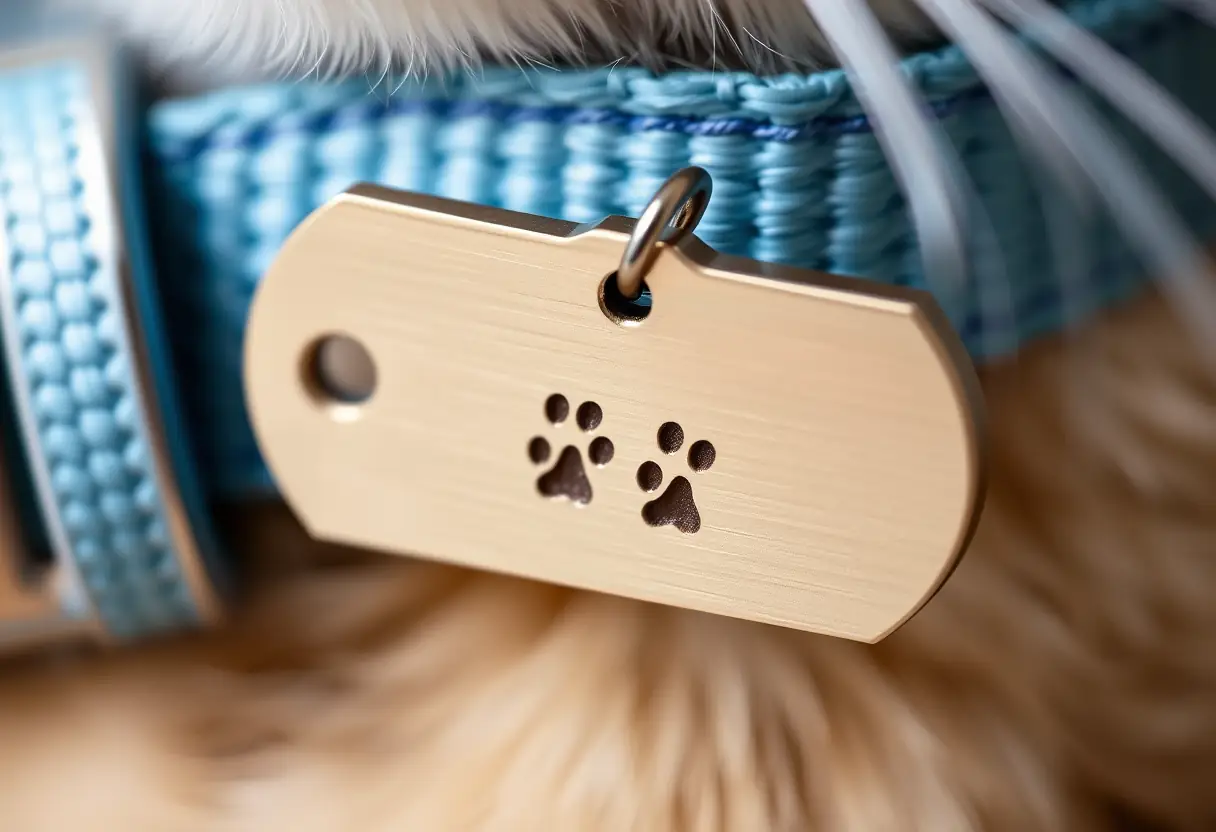 Pinceau de lecture sur un tag métallique avec empreintes de pattes de chat